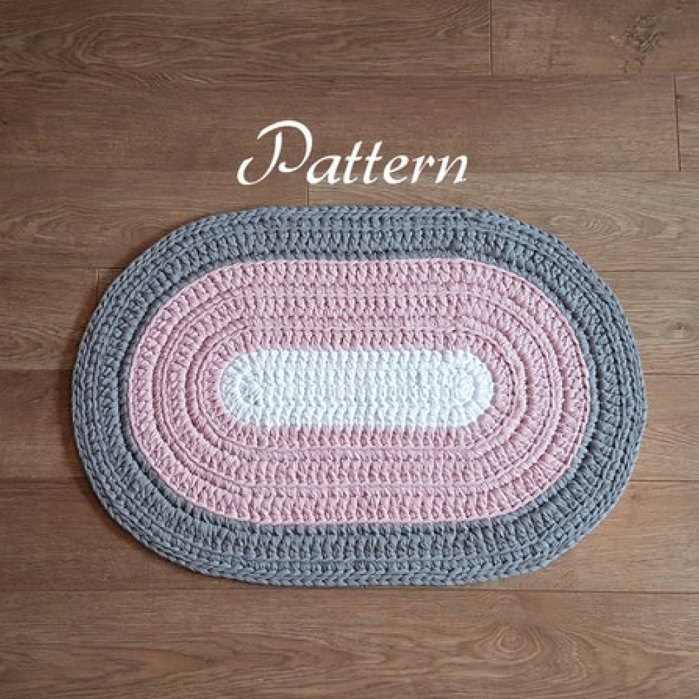 Pattern for oval rug, size of rug 33x21.6", small rug, crochet rug pattern, easy pattern, t-shirt yarn rug pattern, fast and easy pattern Lulaorcrochet  