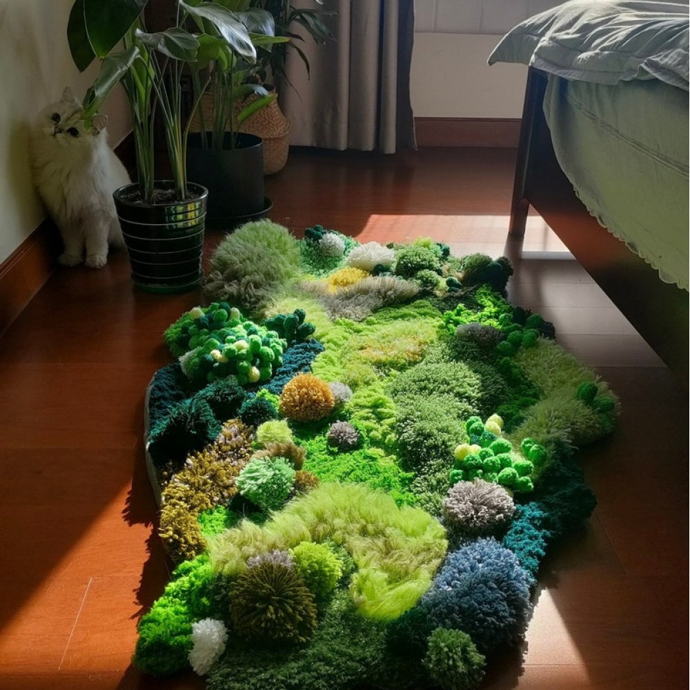 Handmade Latch Hook Rugs,Green Moss Rug, Custom Rugs,Art Rugs,Soft Rug Moss Abstract Rug,Meadows Rug,Tundra Rugs FangCraftsStudio